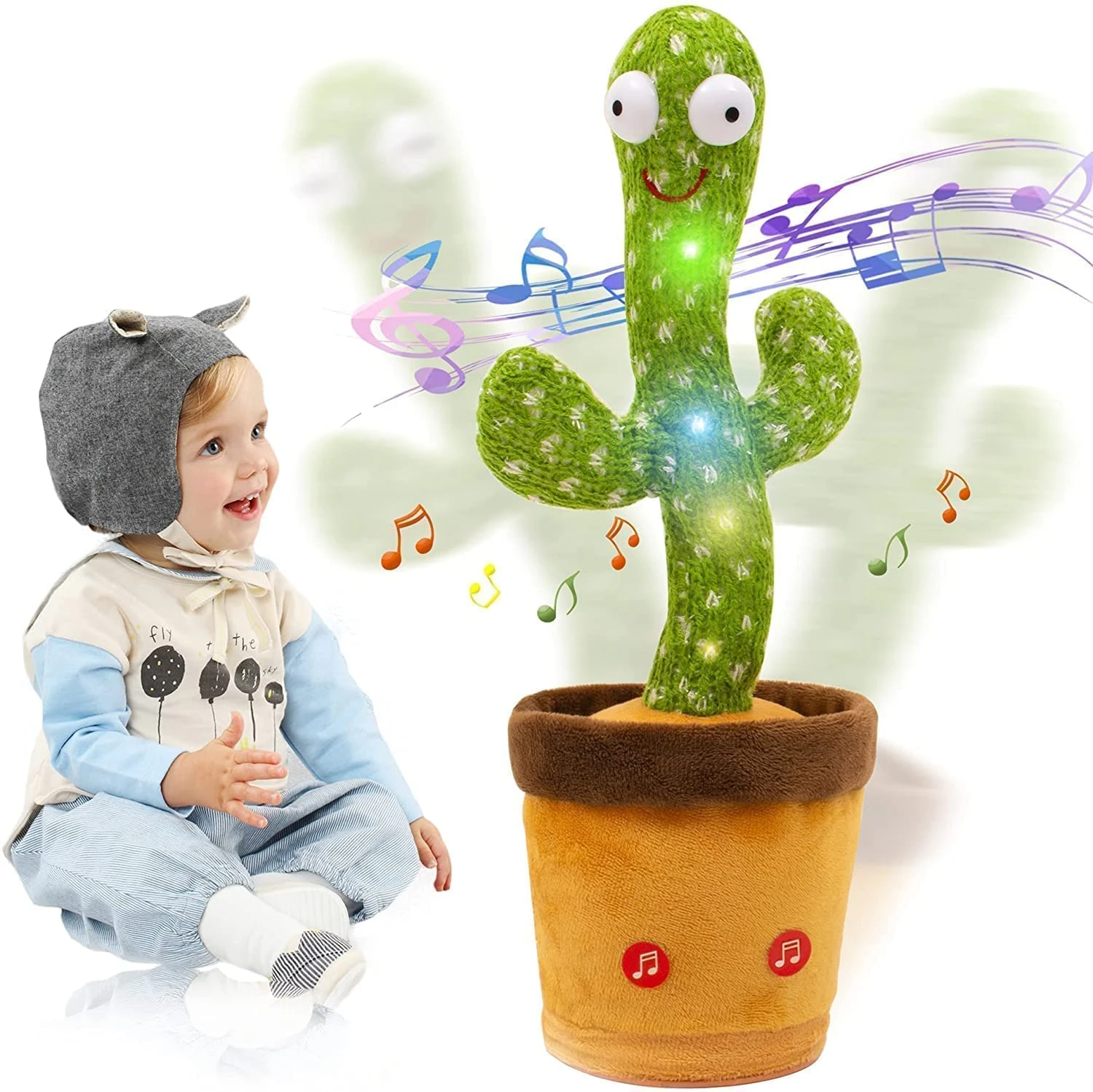 Dancing Cactus Talking Toy, Cactus Plush Rechargeable Toy, Wriggle & Singing Recording Repeat What You Say Funny Education Toys for Babies Children Playing, Home Decorate (Cactus Toy) view 1