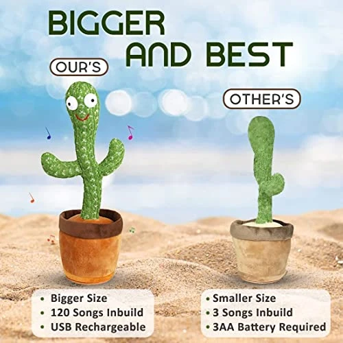 Dancing Cactus Talking Toy, Cactus Plush Rechargeable Toy, Wriggle & Singing Recording Repeat What You Say Funny Education Toys for Babies Children Playing, Home Decorate (Cactus Toy) view 4