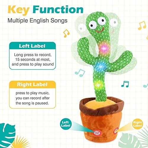 Dancing Cactus Talking Toy, Cactus Plush Rechargeable Toy, Wriggle & Singing Recording Repeat What You Say Funny Education Toys for Babies Children Playing, Home Decorate (Cactus Toy) view 5