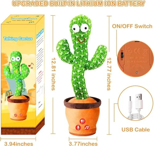 Dancing Cactus Talking Toy, Cactus Plush Rechargeable Toy, Wriggle & Singing Recording Repeat What You Say Funny Education Toys for Babies Children Playing, Home Decorate (Cactus Toy) view 8