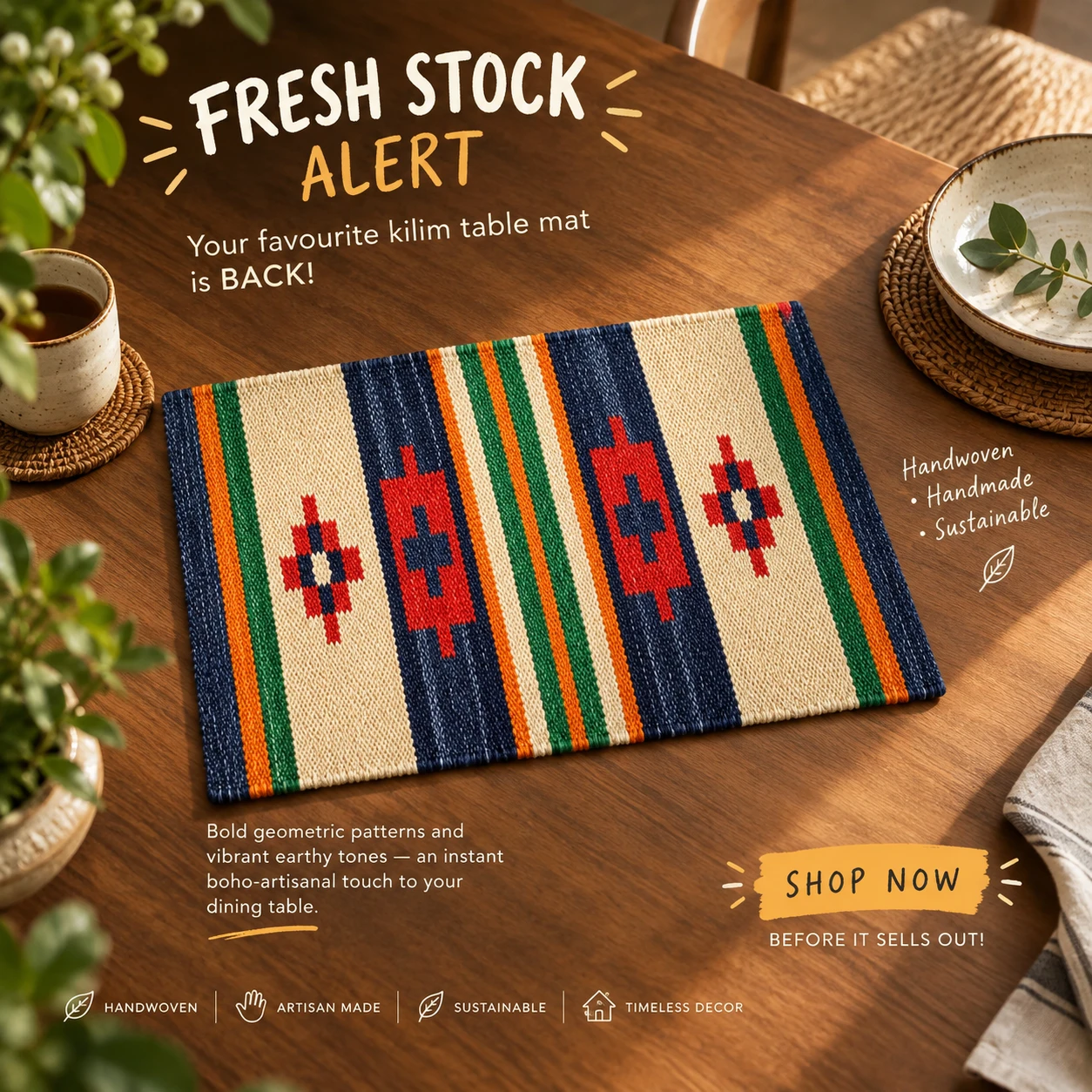 Craftinence Handwoven Geometric Cotton Tablemat- Air | Set of 4 view 2