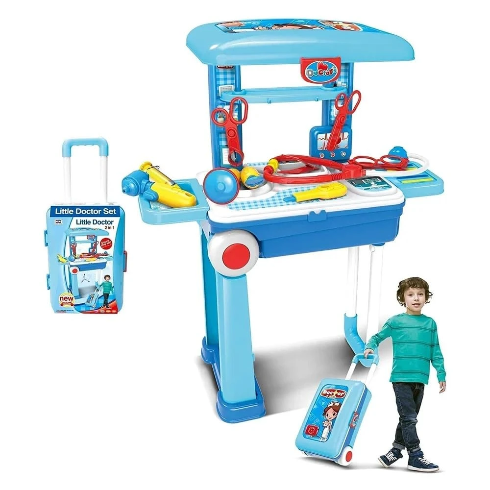 Design Studio Premium Doctor Set Trolley for Kids, LED Light Instruments, Pretend Play Doctor Set Trolley for Kids Above 3 Years, Doctor Kit for Boys & Girls, BIS Approved. (Blue Trolley) view 1