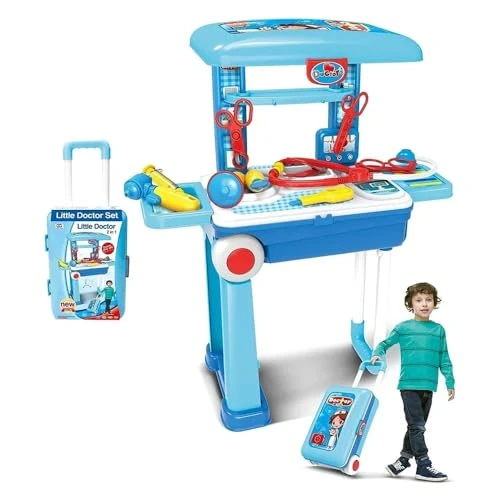 Design Studio Premium Doctor Set Trolley for Kids, LED Light Instruments, Pretend Play Doctor Set Trolley for Kids Above 3 Years, Doctor Kit for Boys & Girls, BIS Approved. (Blue Trolley) view 2