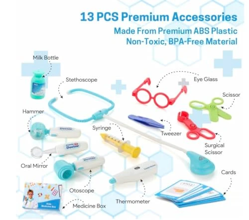 Design Studio Premium Doctor Set Trolley for Kids, LED Light Instruments, Pretend Play Doctor Set Trolley for Kids Above 3 Years, Doctor Kit for Boys & Girls, BIS Approved. (Blue Trolley) view 4
