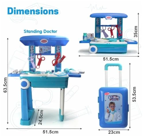 Design Studio Premium Doctor Set Trolley for Kids, LED Light Instruments, Pretend Play Doctor Set Trolley for Kids Above 3 Years, Doctor Kit for Boys & Girls, BIS Approved. (Blue Trolley) view 6