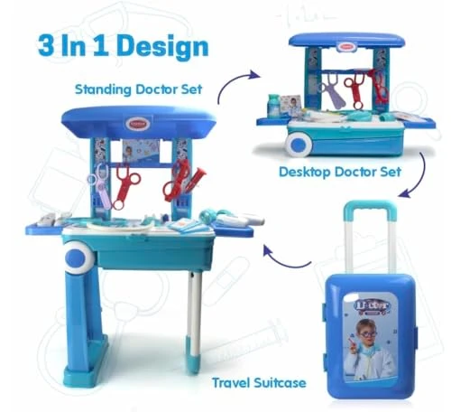 Design Studio Premium Doctor Set Trolley for Kids, LED Light Instruments, Pretend Play Doctor Set Trolley for Kids Above 3 Years, Doctor Kit for Boys & Girls, BIS Approved. (Blue Trolley) view 8