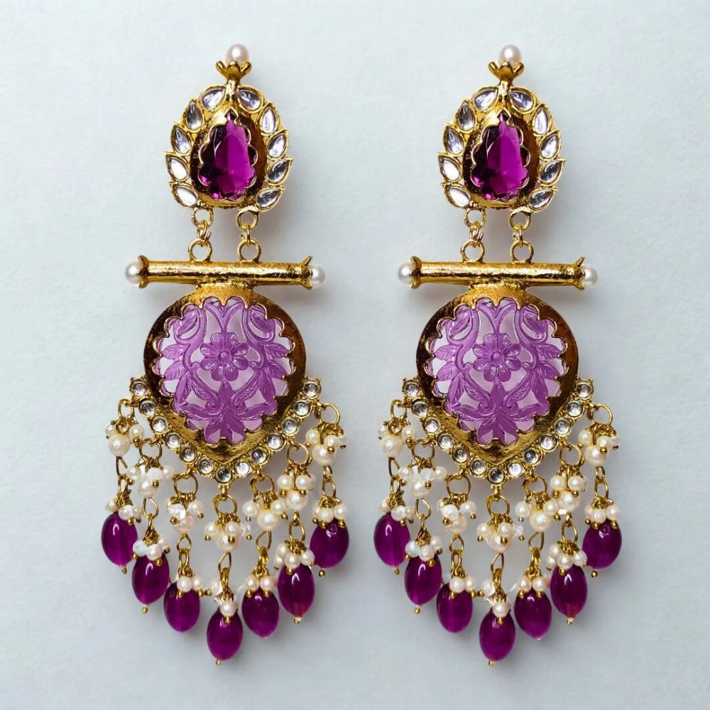 Tahaniya Handcrafted Kundan Pearl Drop Earrings Chandbali Earring view 3