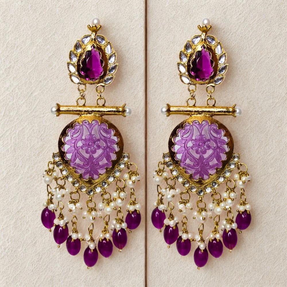 Tahaniya Handcrafted Kundan Pearl Drop Earrings Chandbali Earring view 4