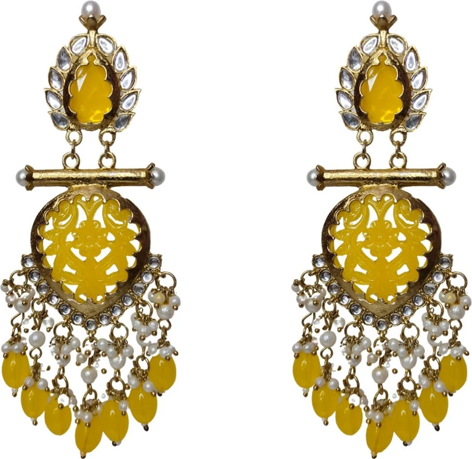 Tahaniya Handcrafted Kundan Pearl Drop Earrings Chandbali Earring view 1
