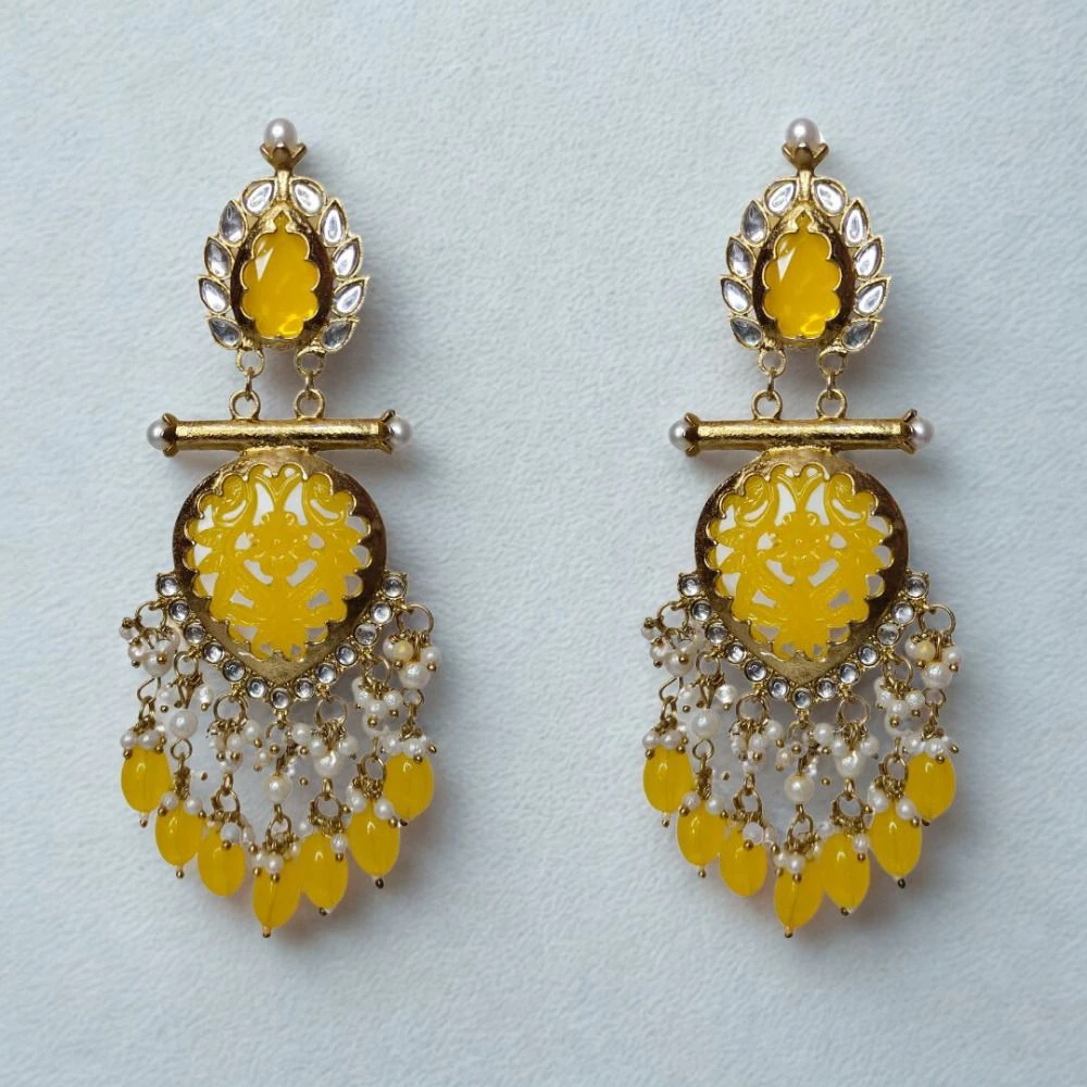 Tahaniya Handcrafted Kundan Pearl Drop Earrings Chandbali Earring view 3