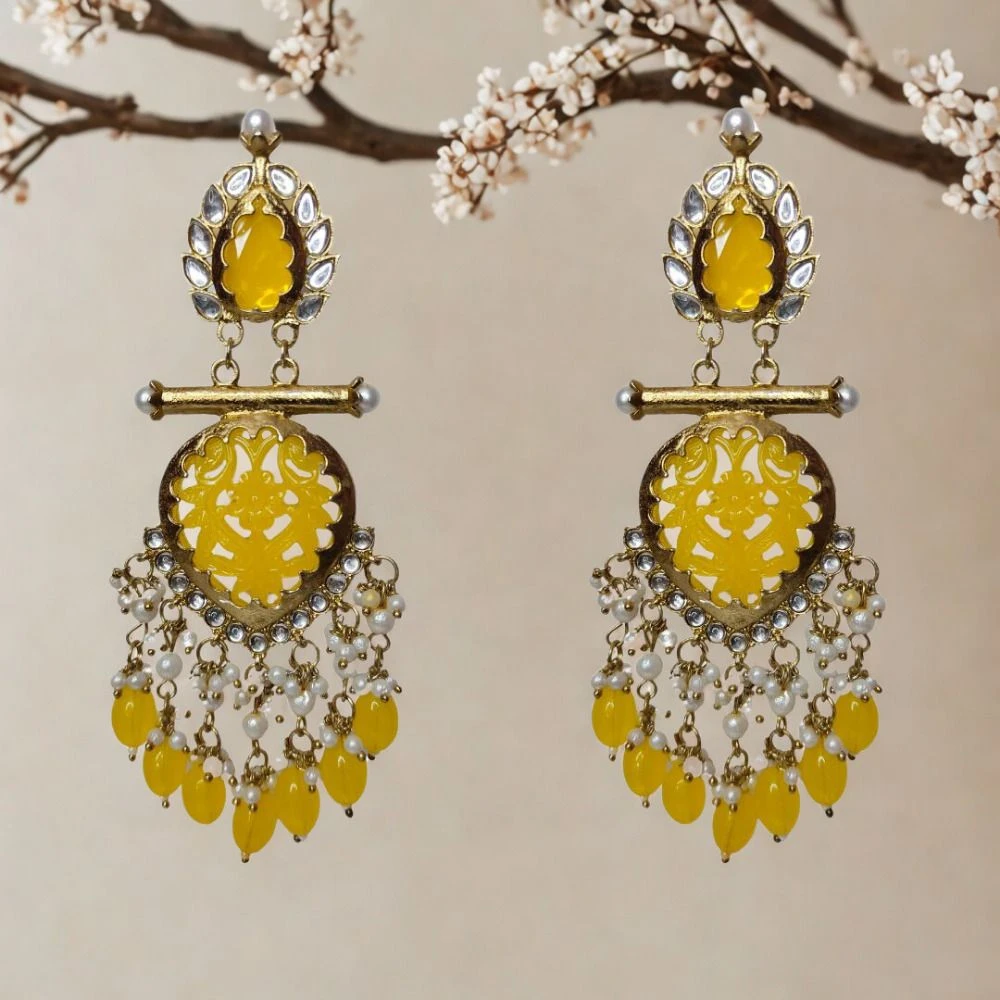 Tahaniya Handcrafted Kundan Pearl Drop Earrings Chandbali Earring view 4