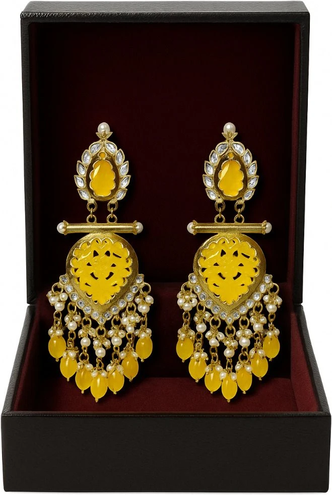 Tahaniya Handcrafted Kundan Pearl Drop Earrings Chandbali Earring view 5