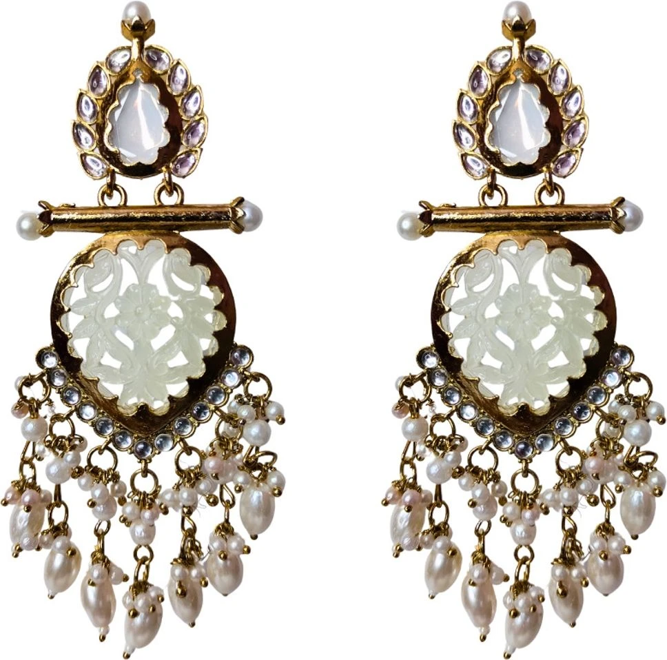Tahaniya Handcrafted Kundan Pearl Drop Earrings Chandbali Earring view 1