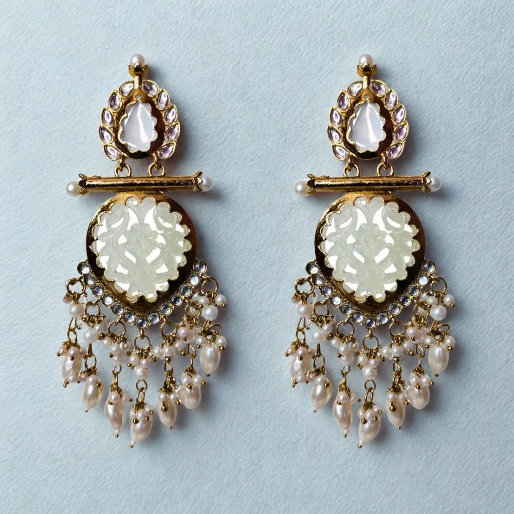 Tahaniya Handcrafted Kundan Pearl Drop Earrings Chandbali Earring view 4