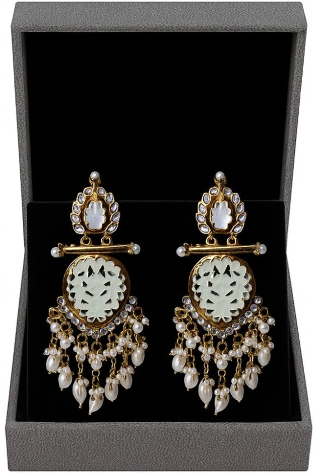 Tahaniya Handcrafted Kundan Pearl Drop Earrings Chandbali Earring view 3