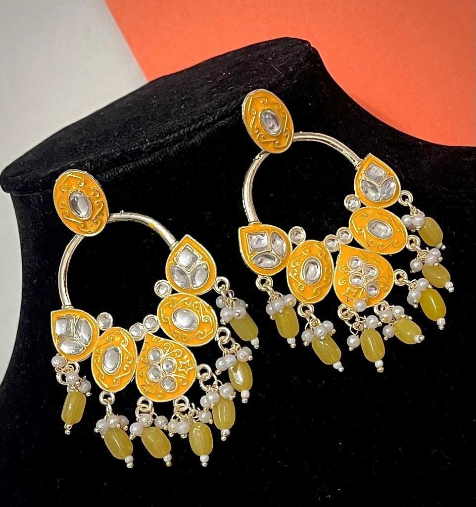 Tahaniya Paan Meena-Yellow, Stylish Most Trendy Earrings For Girls & Women Drops & Danglers view 1