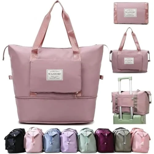 Design Studio Nylon 41 Liter Expandable Travel Bags for Women, Duffle Bags for Women Luggage, Foldable Vanity Traveling Bag, Waterproof Hand Bag for Ladies Personal Items,Pink view 2