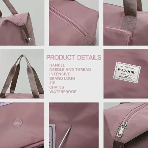 Design Studio Nylon 41 Liter Expandable Travel Bags for Women, Duffle Bags for Women Luggage, Foldable Vanity Traveling Bag, Waterproof Hand Bag for Ladies Personal Items,Pink view 4
