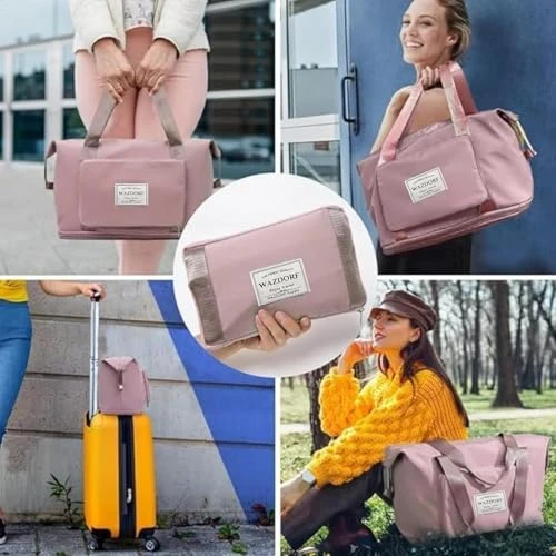 Design Studio Nylon 41 Liter Expandable Travel Bags for Women, Duffle Bags for Women Luggage, Foldable Vanity Traveling Bag, Waterproof Hand Bag for Ladies Personal Items,Pink view 5