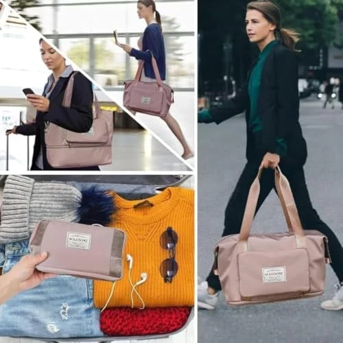 Design Studio Nylon 41 Liter Expandable Travel Bags for Women, Duffle Bags for Women Luggage, Foldable Vanity Traveling Bag, Waterproof Hand Bag for Ladies Personal Items,Pink view 7