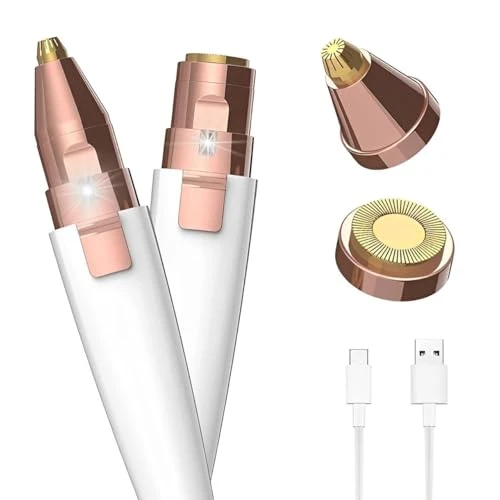 Eyebrow Trimmer for Women, 2 in 1 Rechargeable Facial Hair Remover with Replaceable Heads, Professional Painless Personal Hair Removal Eyebrow Razor with Indicator Lights view 2