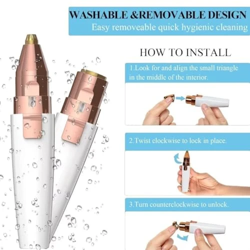 Eyebrow Trimmer for Women, 2 in 1 Rechargeable Facial Hair Remover with Replaceable Heads, Professional Painless Personal Hair Removal Eyebrow Razor with Indicator Lights view 3