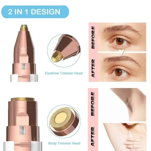 Eyebrow Trimmer for Women, 2 in 1 Rechargeable Facial Hair Remover with Replaceable Heads, Professional Painless Personal Hair Removal Eyebrow Razor with Indicator Lights view 5