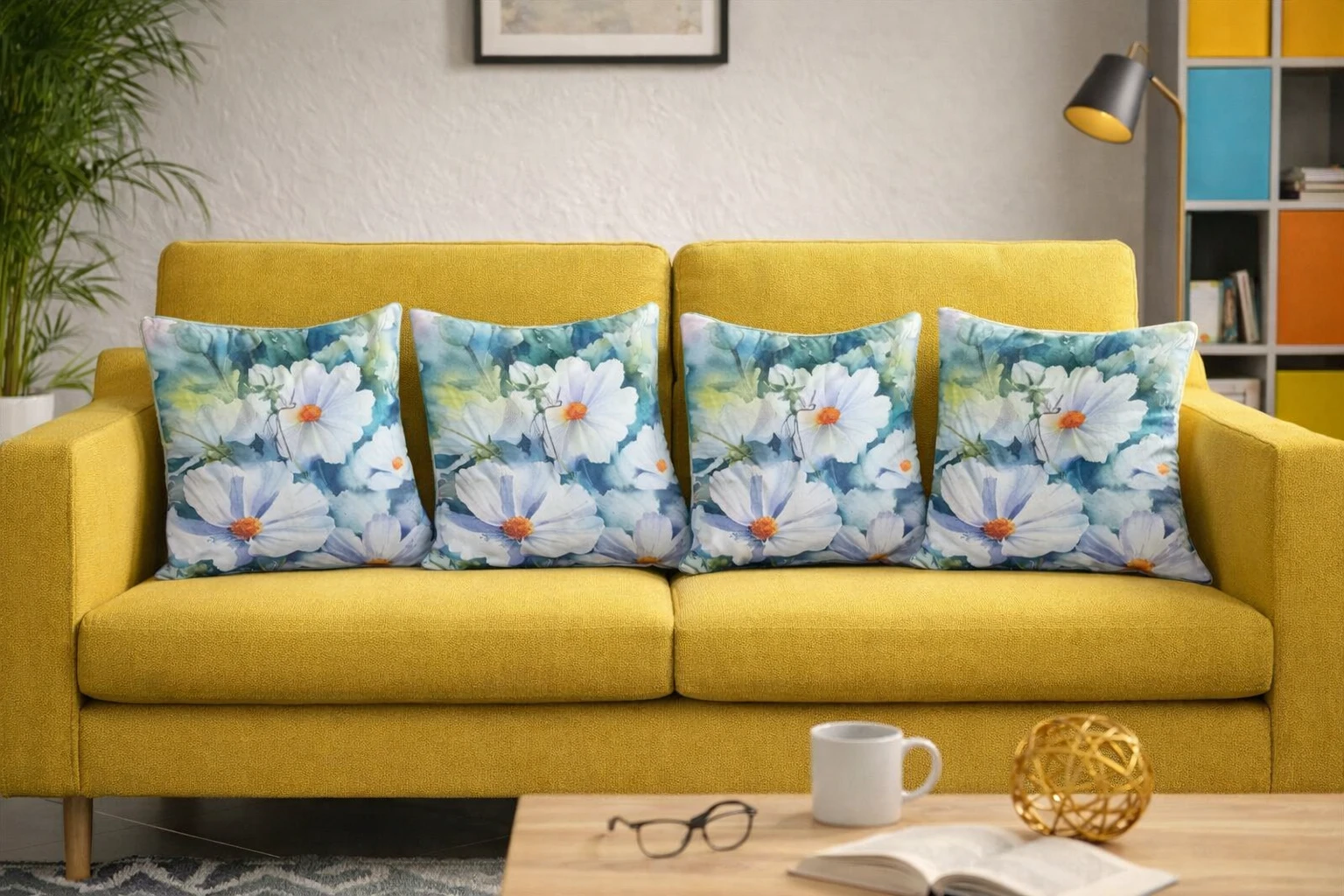 Set of 4 Floral Print Decorative Cushion Covers
