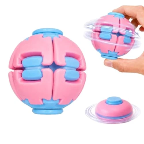 Design Studio 3D Printed Press to Spin Fidget Stress Ball | Sensory Spinning Fidget Spinner | Handheld Desk Fidget for Teens & Adults | Office School & Home Use (Pack of 1) (Pink) view 2