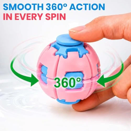 Design Studio 3D Printed Press to Spin Fidget Stress Ball | Sensory Spinning Fidget Spinner | Handheld Desk Fidget for Teens & Adults | Office School & Home Use (Pack of 1) (Pink) view 3