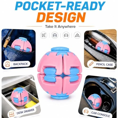 Design Studio 3D Printed Press to Spin Fidget Stress Ball | Sensory Spinning Fidget Spinner | Handheld Desk Fidget for Teens & Adults | Office School & Home Use (Pack of 1) (Pink) view 4