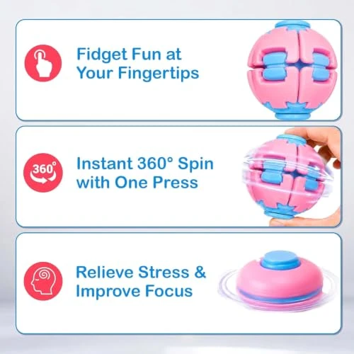 Design Studio 3D Printed Press to Spin Fidget Stress Ball | Sensory Spinning Fidget Spinner | Handheld Desk Fidget for Teens & Adults | Office School & Home Use (Pack of 1) (Pink) view 6