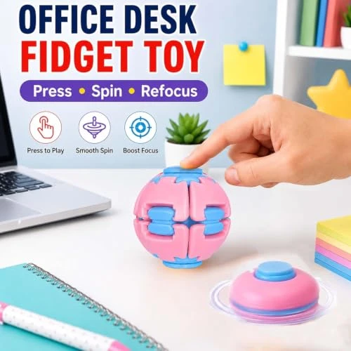 Design Studio 3D Printed Press to Spin Fidget Stress Ball | Sensory Spinning Fidget Spinner | Handheld Desk Fidget for Teens & Adults | Office School & Home Use (Pack of 1) (Pink) view 7