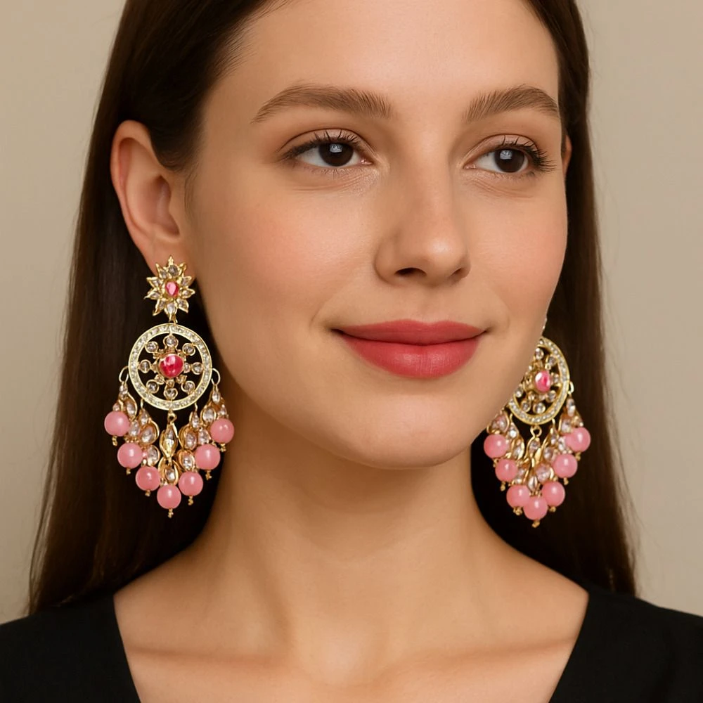 Tahaniya Gulbahaar Chaandrika Blush Bloom Drop Earrings Chandbali Earring view 2