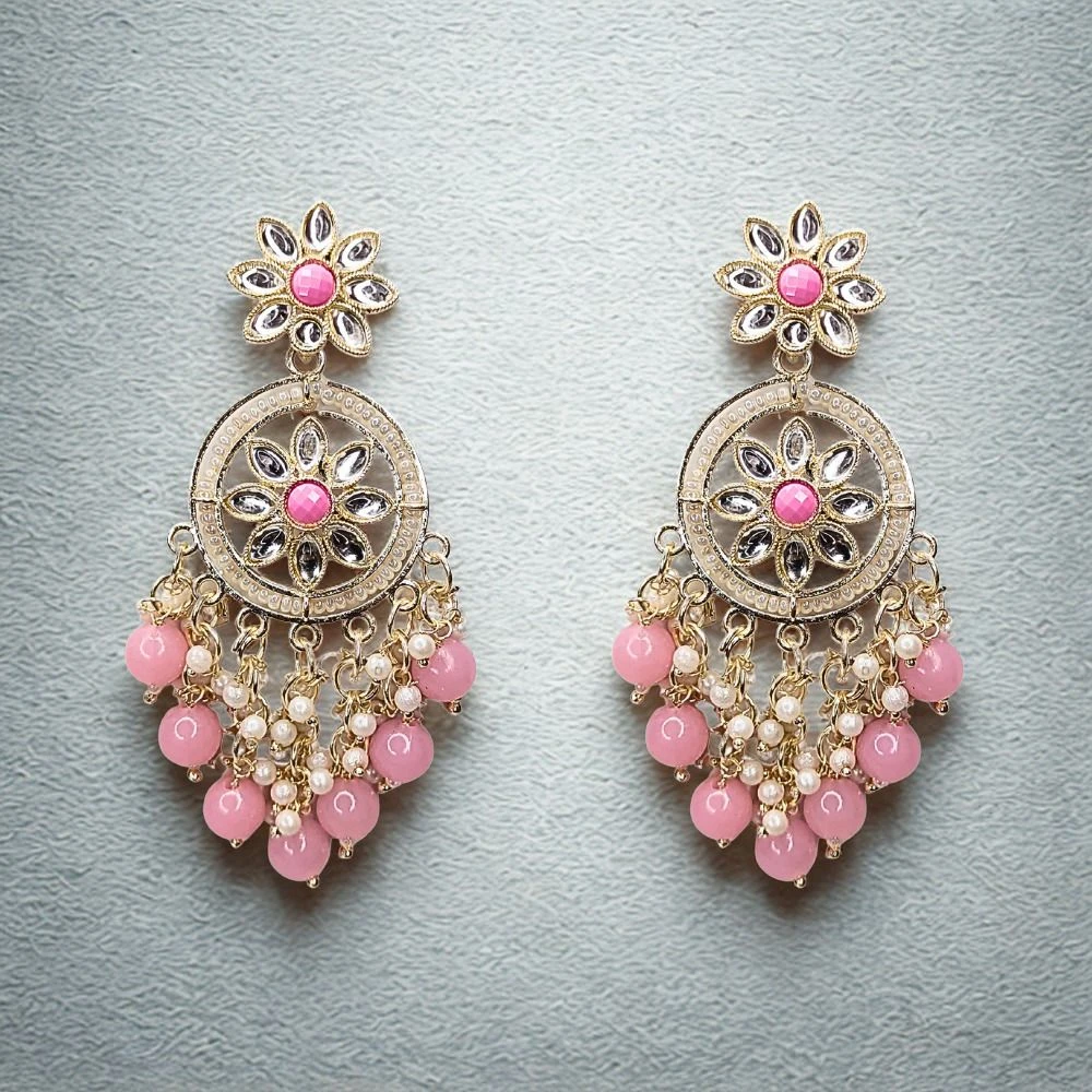 Tahaniya Gulbahaar Chaandrika Blush Bloom Drop Earrings Chandbali Earring view 3