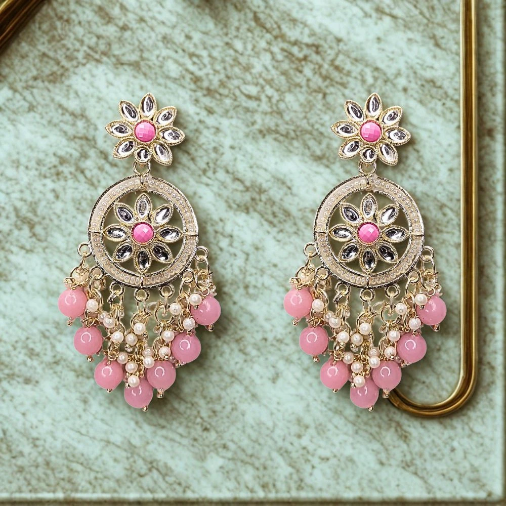Tahaniya Gulbahaar Chaandrika Blush Bloom Drop Earrings Chandbali Earring view 4