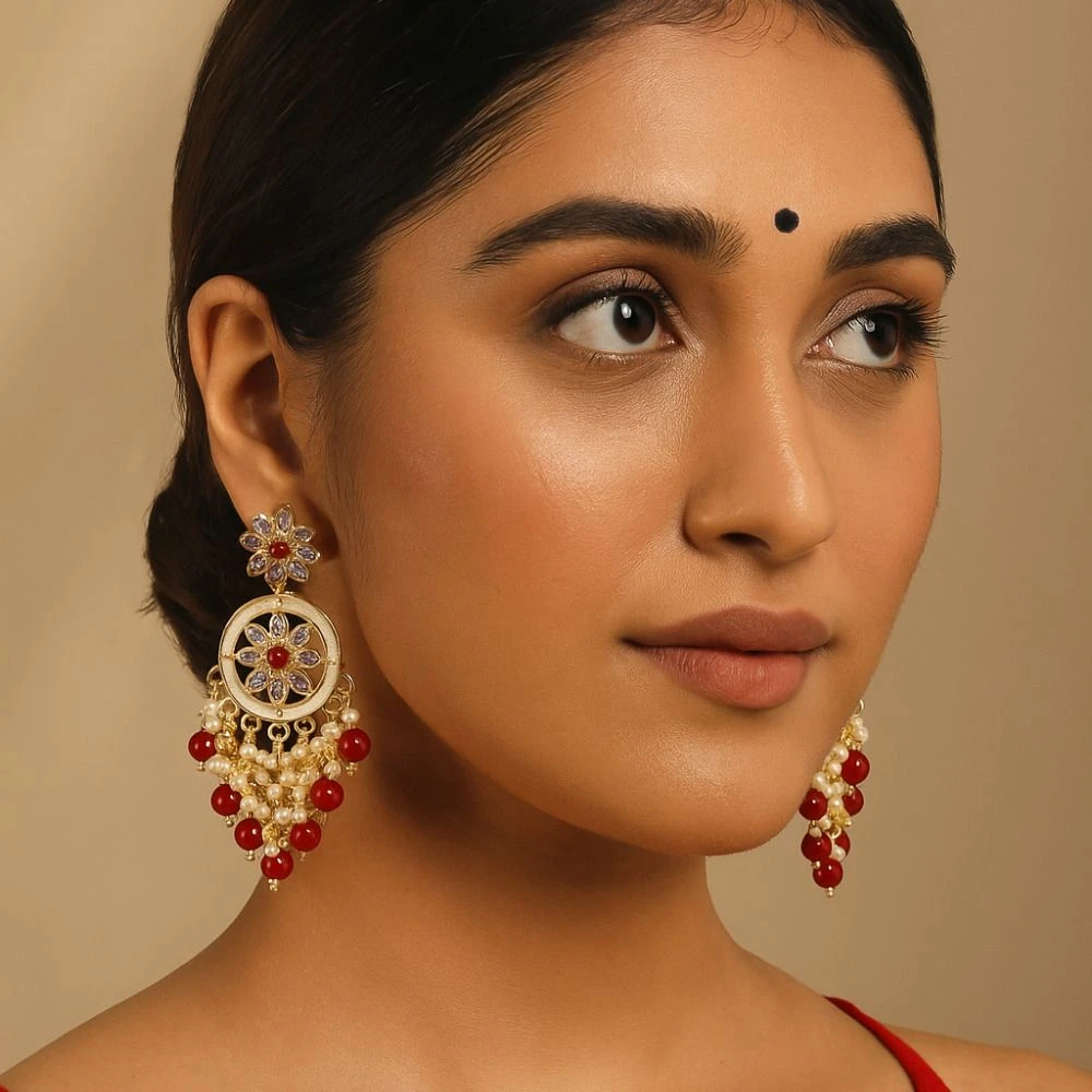 Tahaniya Gulbahaar Chaandrika Blush Bloom Drop Earrings Chandbali Earring view 2