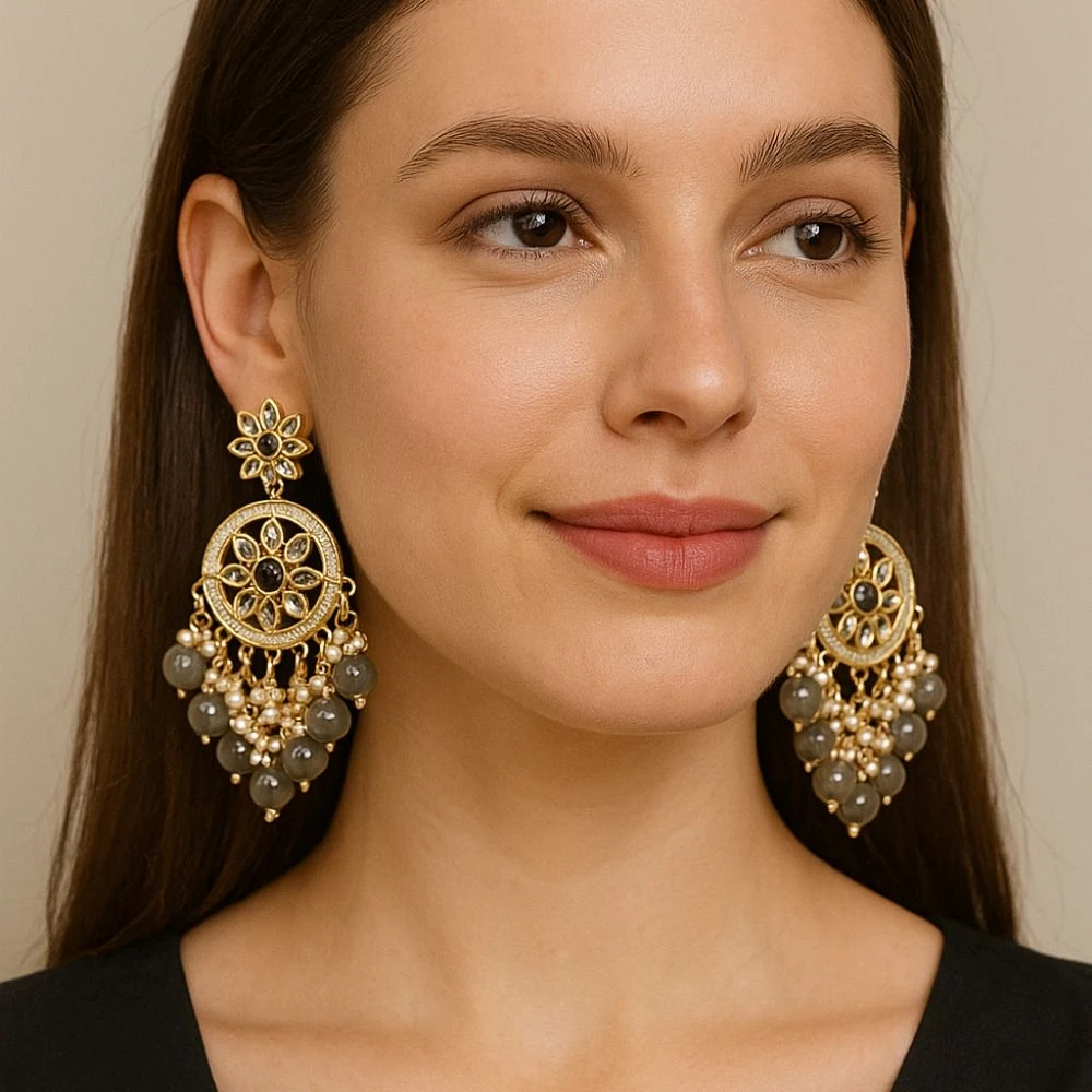 Tahaniya Gulbahaar Chaandrika Blush Bloom Drop Earrings Chandbali Earring view 2