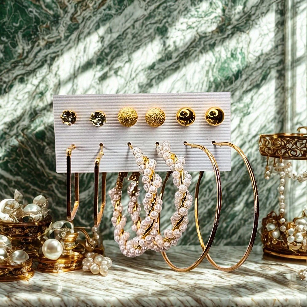 Tahaniya Golden Routine The 6-Day Earring Combo Stud Earring view 3
