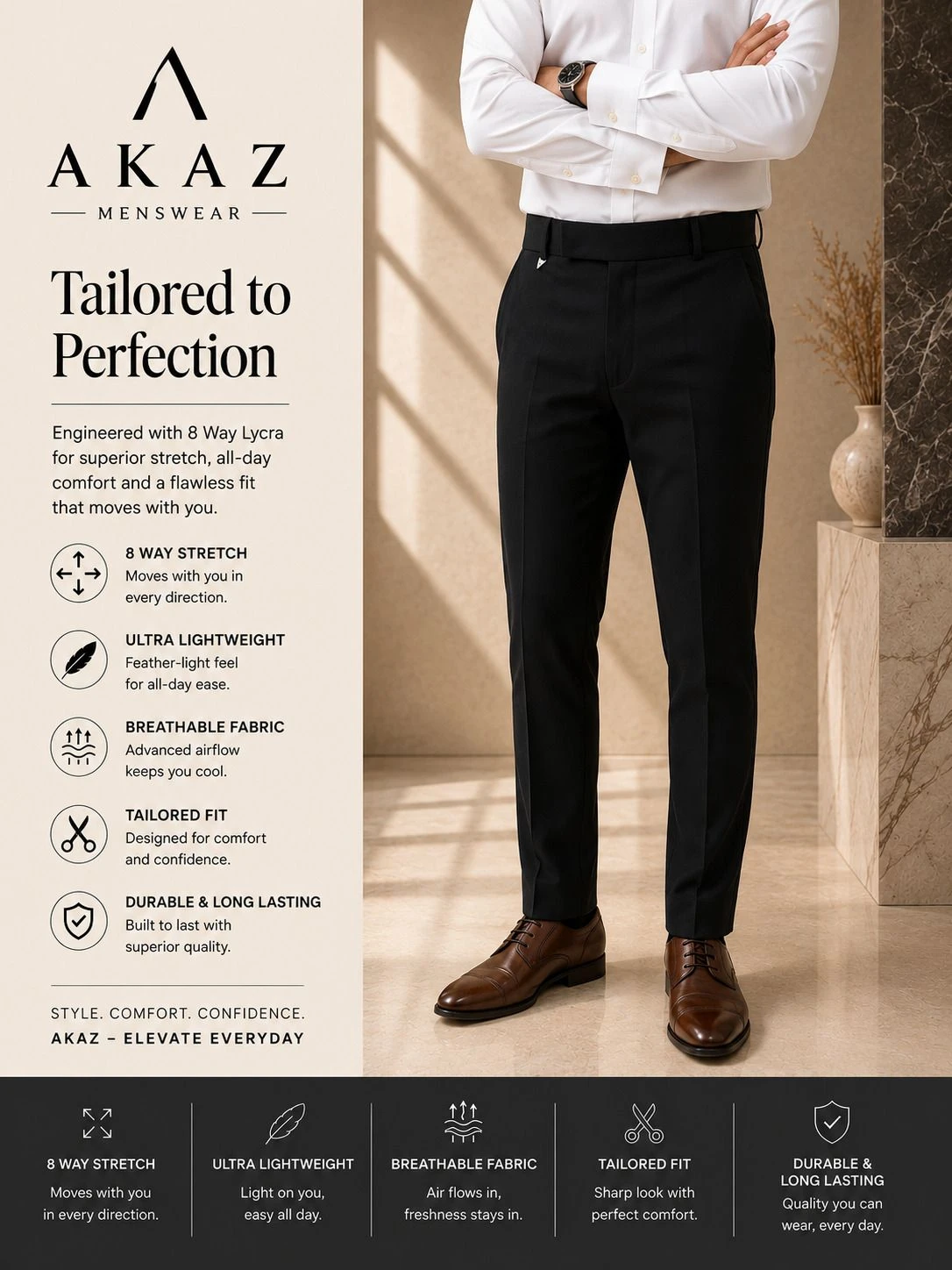 AKAZ Men's Tailored Trousers Slim Fit view 1