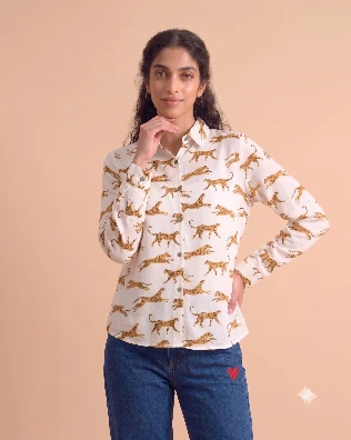 Women's White Leopard Print Regular Fit Shirt