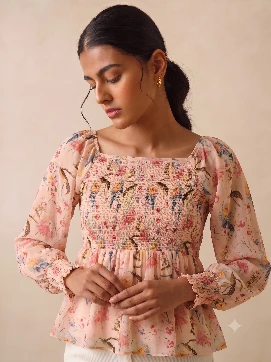 Women's Pink Floral Print Peplum Top