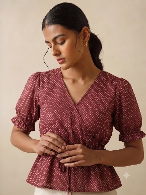 Women's Red Polka Print Wrap Top