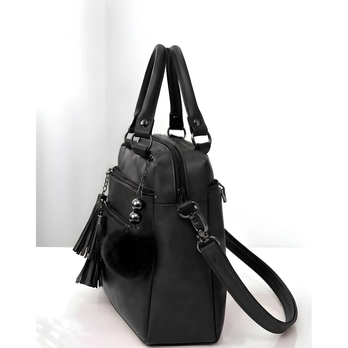 Premium Quality Women's Stylish PU Leather Handbag - Black Satchel Style view 3