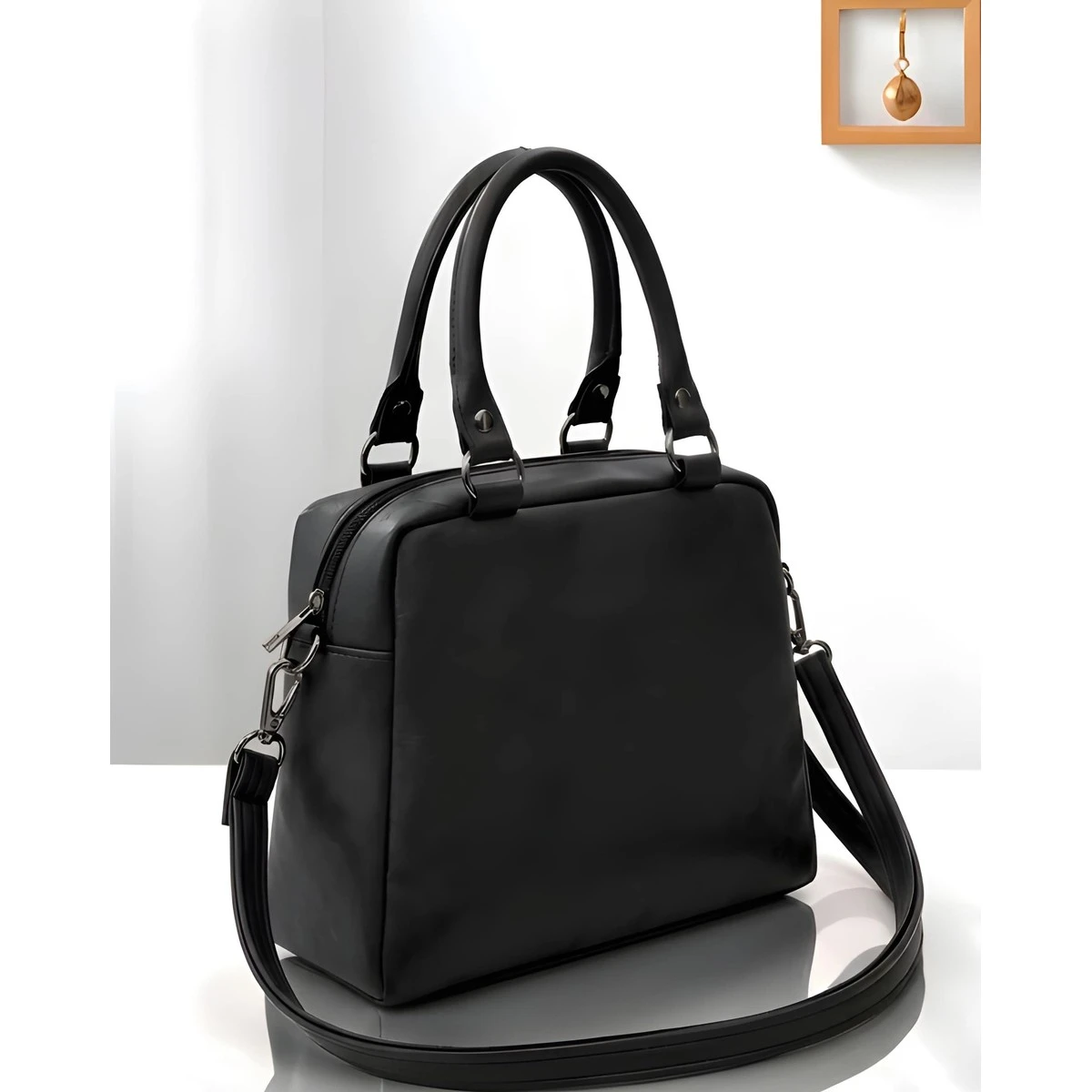Premium Quality Women's Stylish PU Leather Handbag - Black Satchel Style view 4