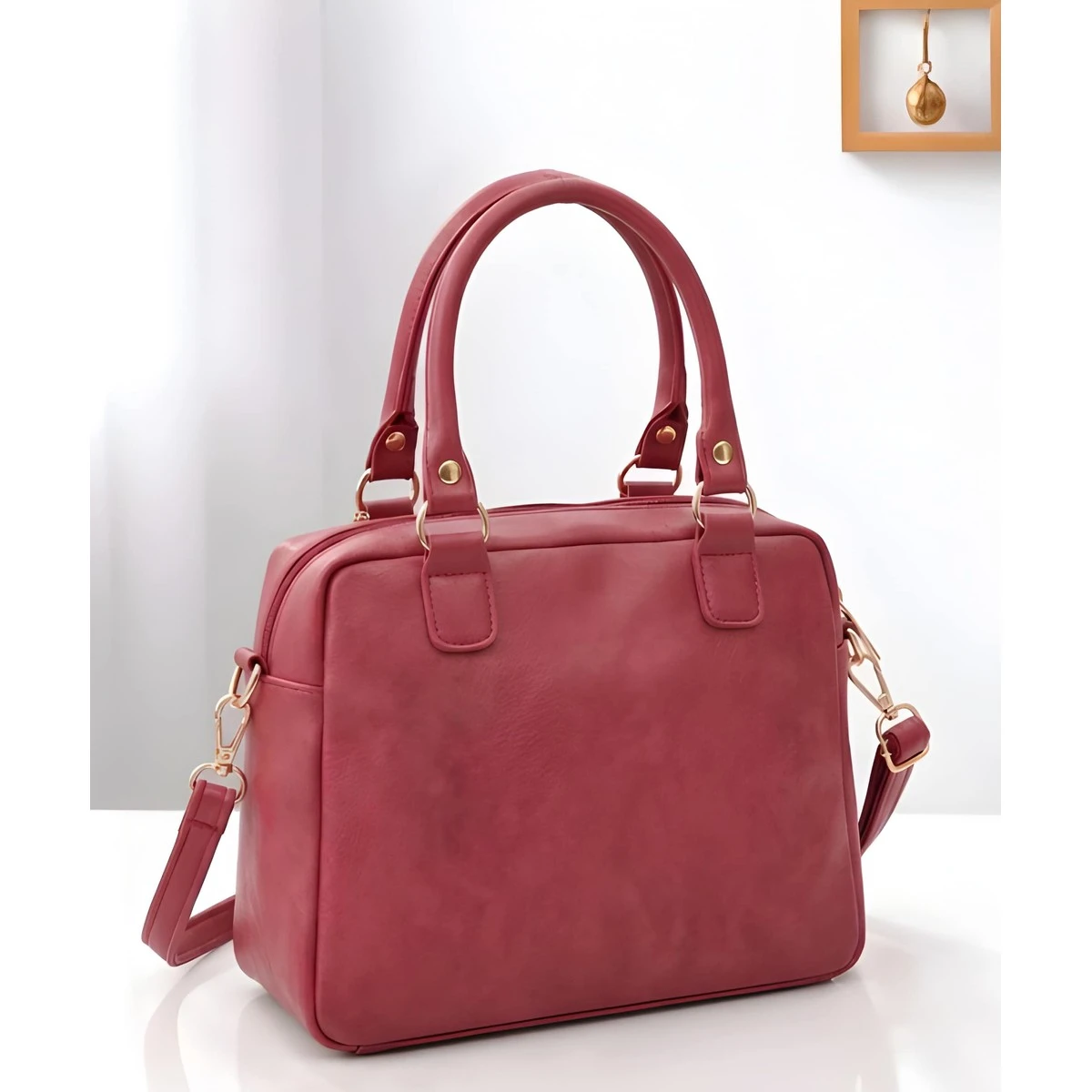 Premium Quality Women's Stylish PU Leather Handbag - Maroon Satchel Style view 4