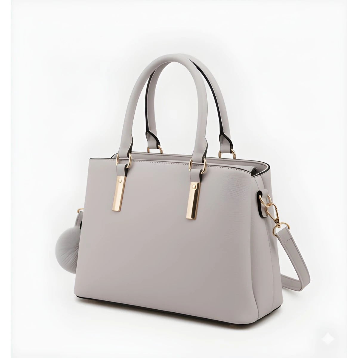 Premium Quality Women's Stylish PU Leather Handbag - Light Grey Structured Tote view 2