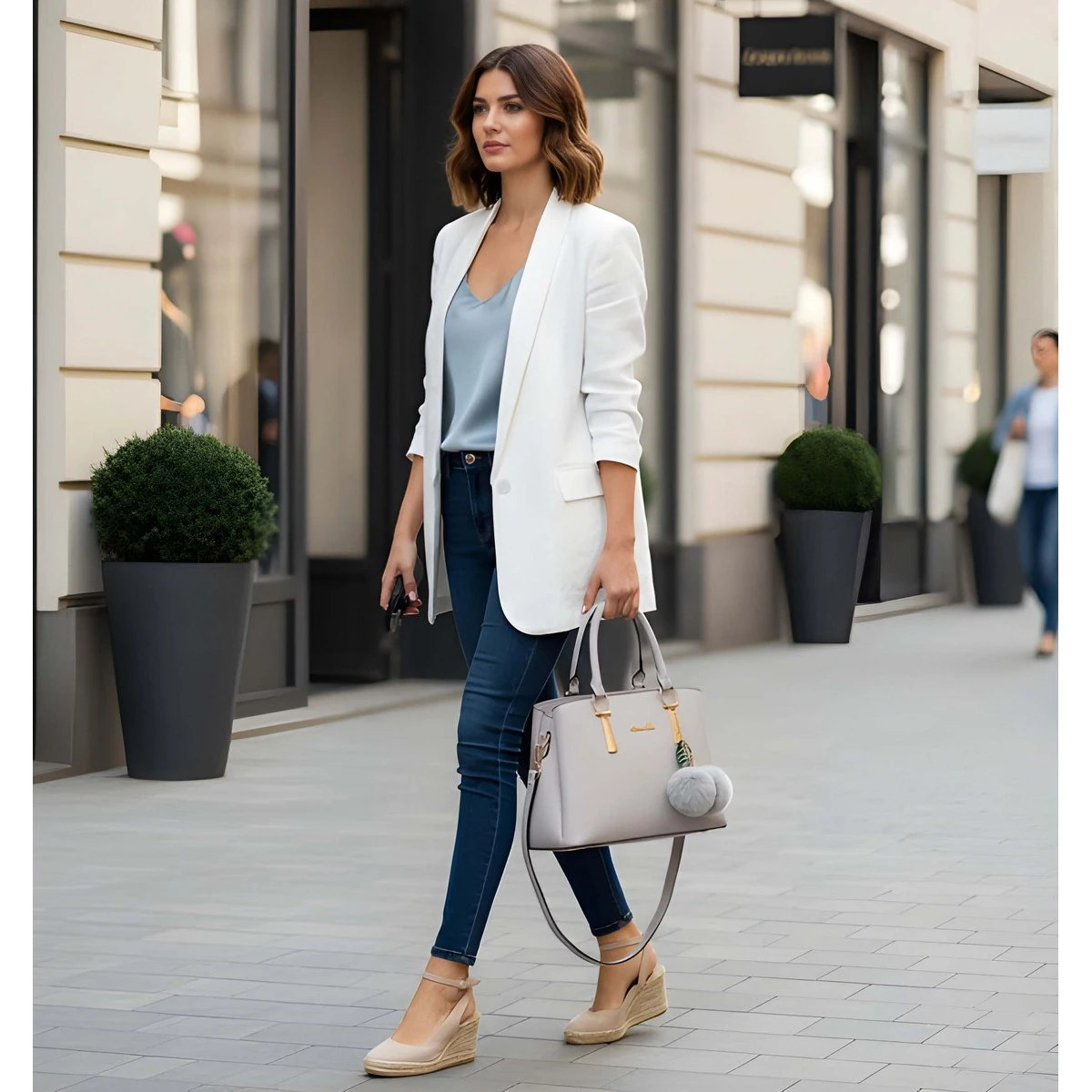 Premium Quality Women's Stylish PU Leather Handbag - Light Grey Structured Tote view 3