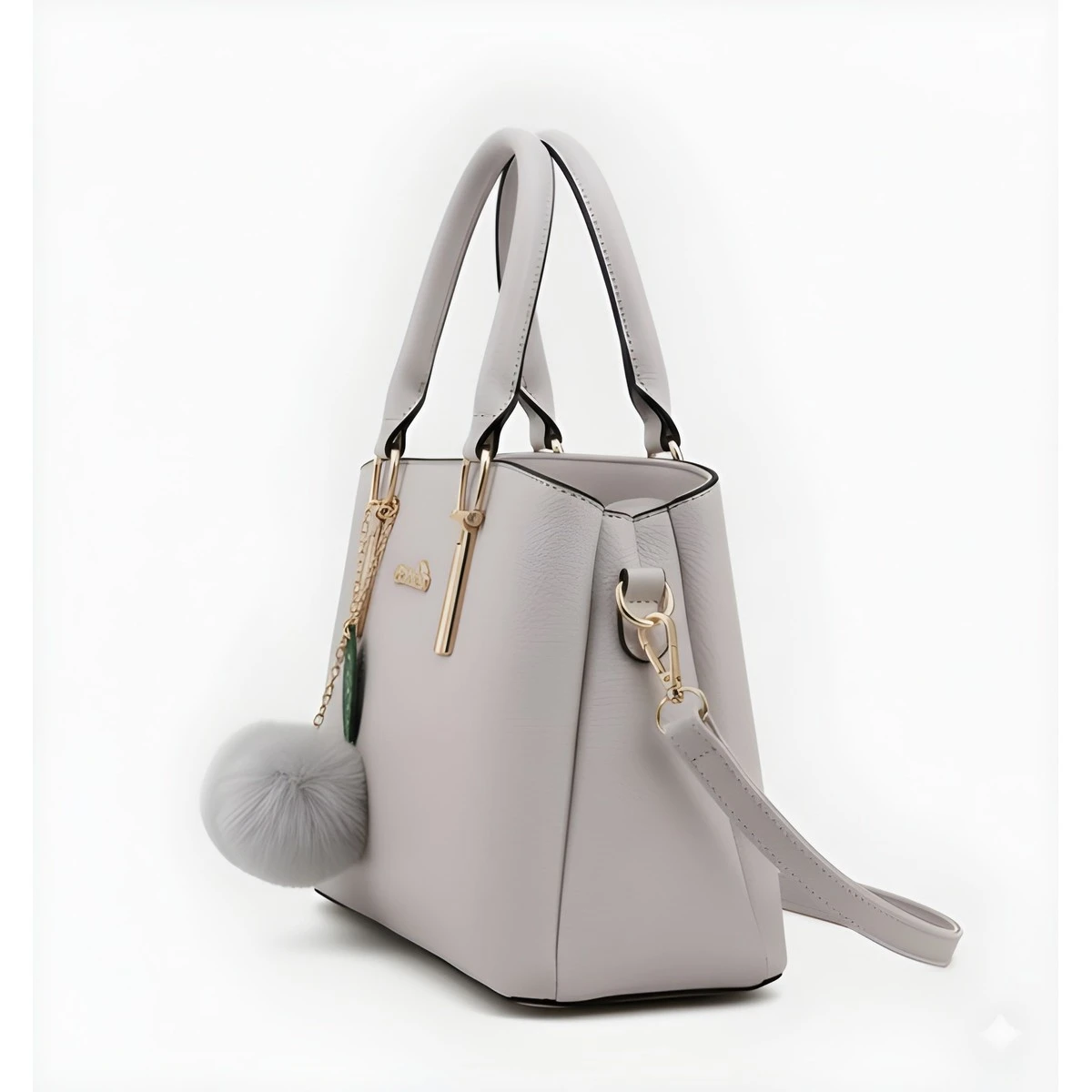 Premium Quality Women's Stylish PU Leather Handbag - Light Grey Structured Tote view 4