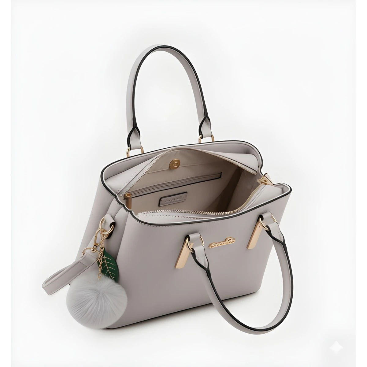 Premium Quality Women's Stylish PU Leather Handbag - Light Grey Structured Tote view 5